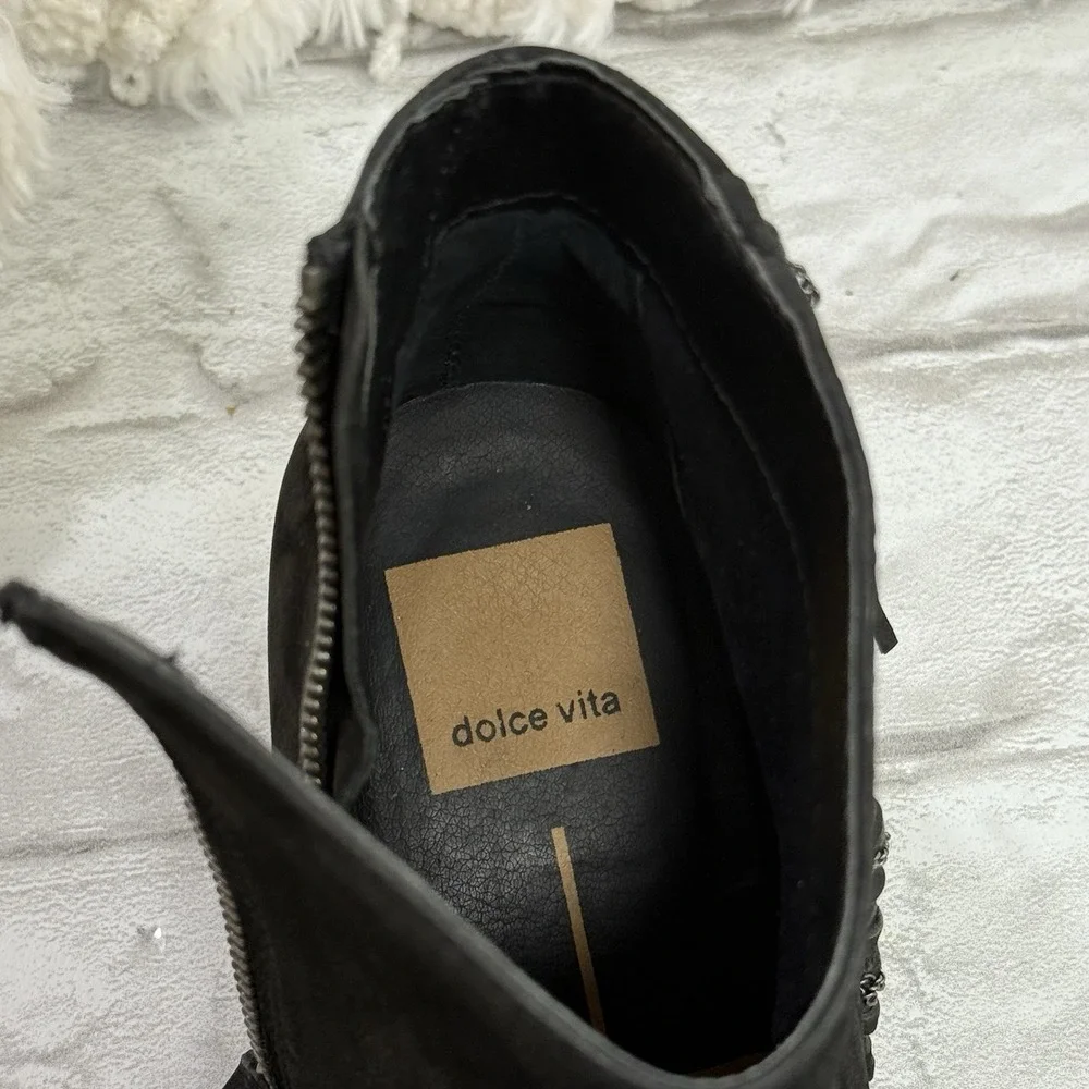 Dolce‎ Vita Ankle Bootie Black Leather Fringe Western Mini Boots Woman's Size 6